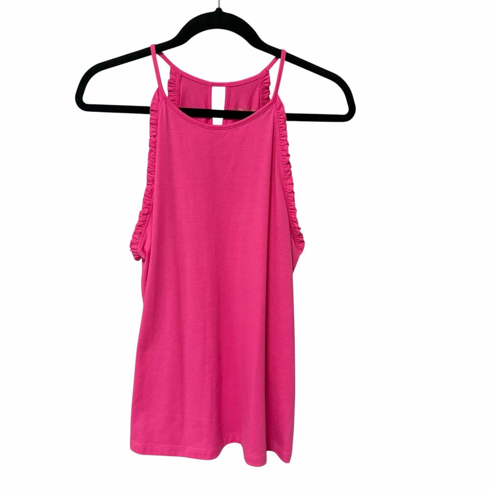 Lilly Pulitzer Ruffle Trim Tank Top Pink Keyhole Cutout Size Large Preppy Casual